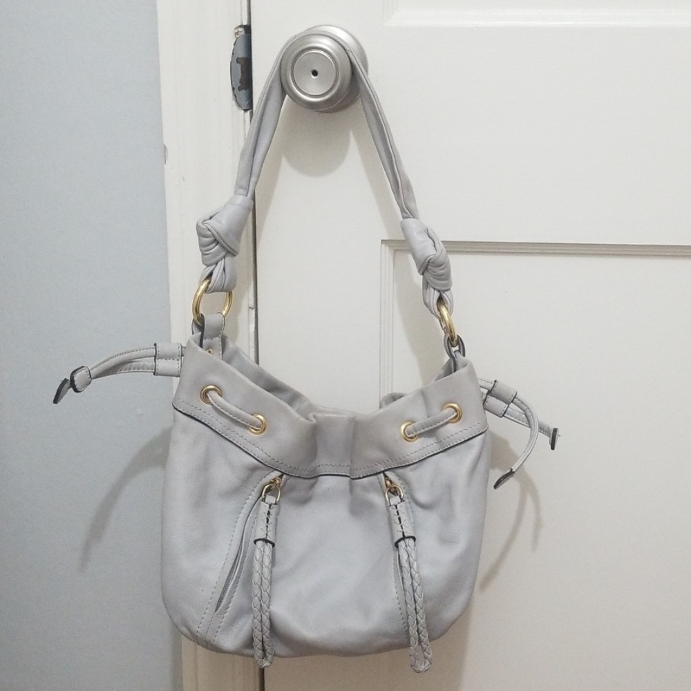 B. Makowsky light grey leather handbag